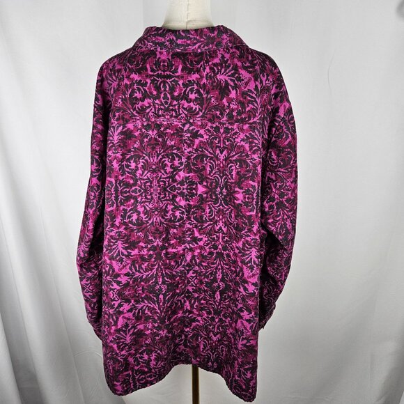 Catherines Button-Down Shirt 4X Faux Micro Suede Purple Black Brocade - Picture 4 of 9